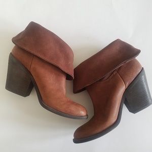 Lucky Brand Brown Leather Fold Over Booties Size 7